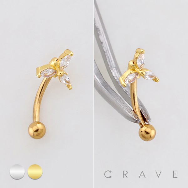 MARQUISE CZ FLOWER 316L SURGICAL STEEL CURVED BARBELL/EYEBROW MARQUISE CZ FLOWER 316L SURGICAL STEEL CURVED BARBELL/EYEBROW